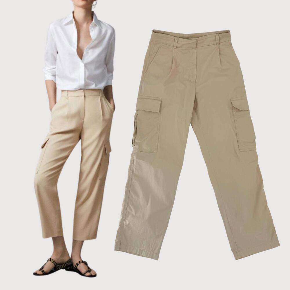 Massimo Dutti Cargo Chino Pants Relaxed Fit Khaki XS